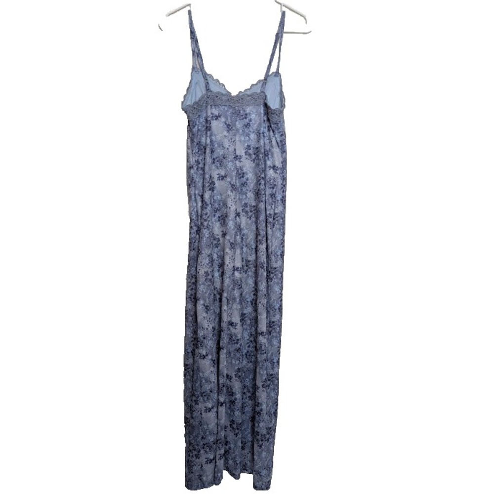 Dress Size Small 2-4 Maxi Babydoll Sheer Overlay Blue Floral 90's Y2K Slit Lace - Picture 5 of 5